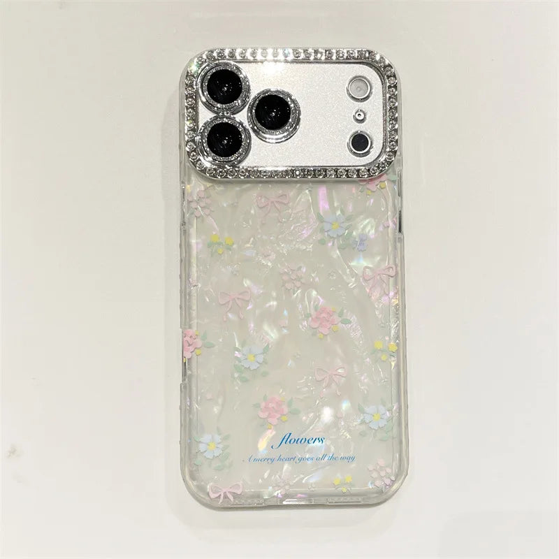 Luxury Bowknot Flowers Shell Pattern Phone Case For iPhone