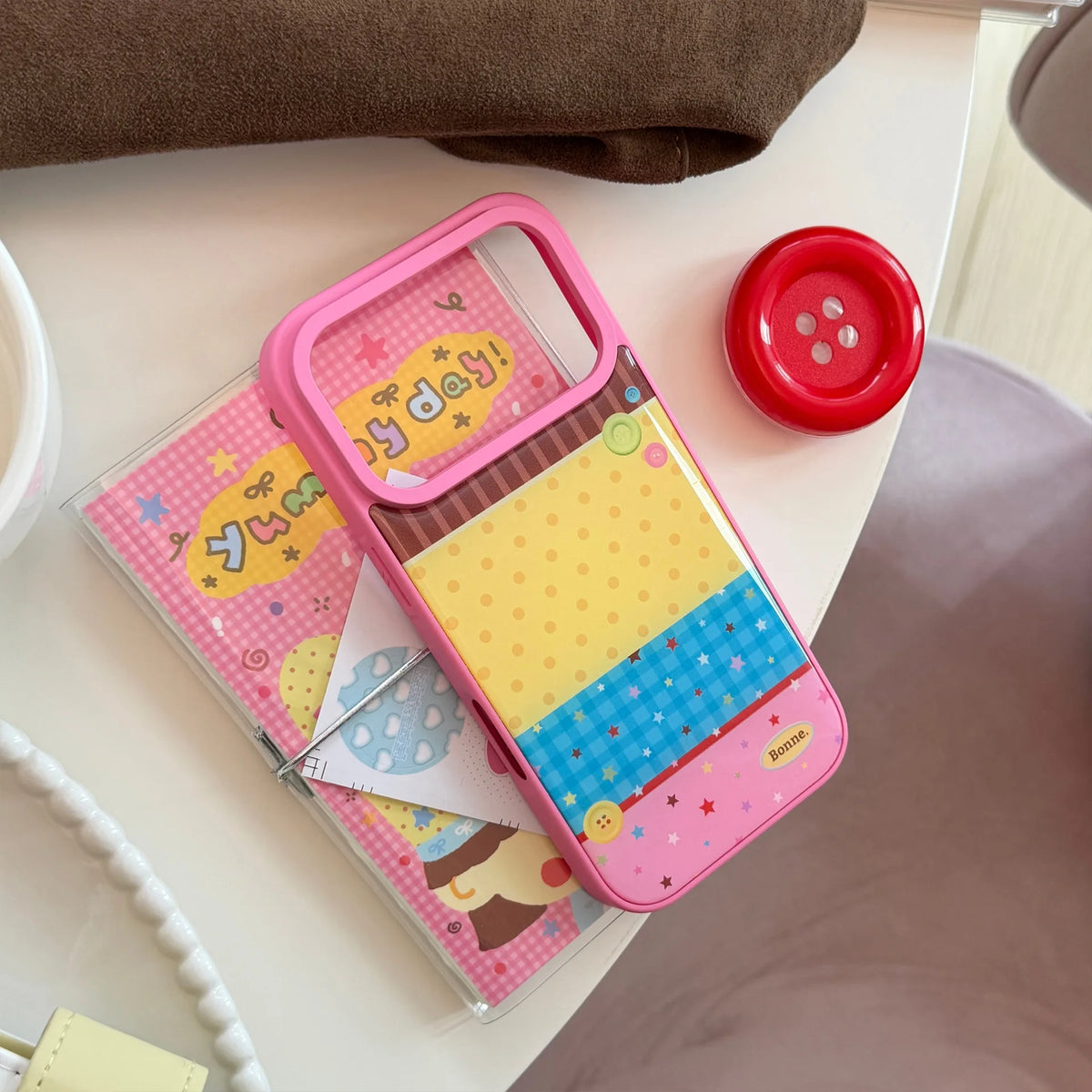 Korean Splicing Polka Dots Colorful Stars 3D Cartoon Button Holder Phone Case For iPhone