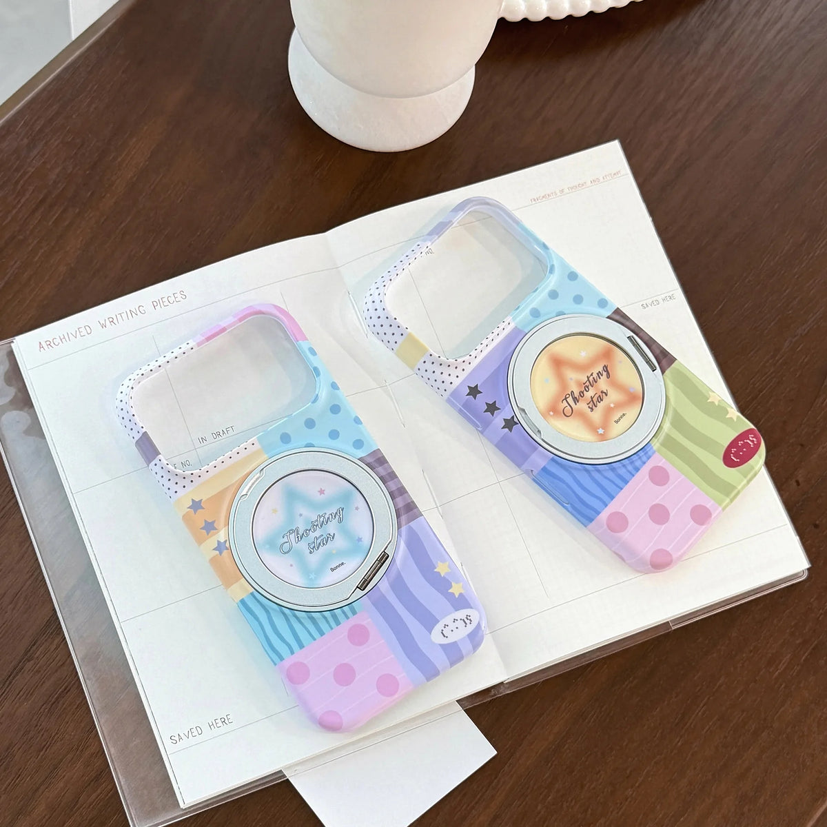 Korean Splicing Fold 360° Rotating Gradient Stars Magnetic Holder Phone Case For iPhone