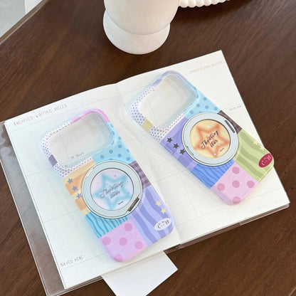 Korean Splicing Fold 360° Rotating Gradient Stars Magnetic Holder Phone Case For iPhone