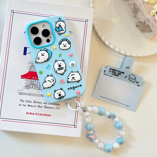 Kawaii Cartoon Nagano Bear Soft Silicone Case Cover With Bead Bracelet  For iPhone