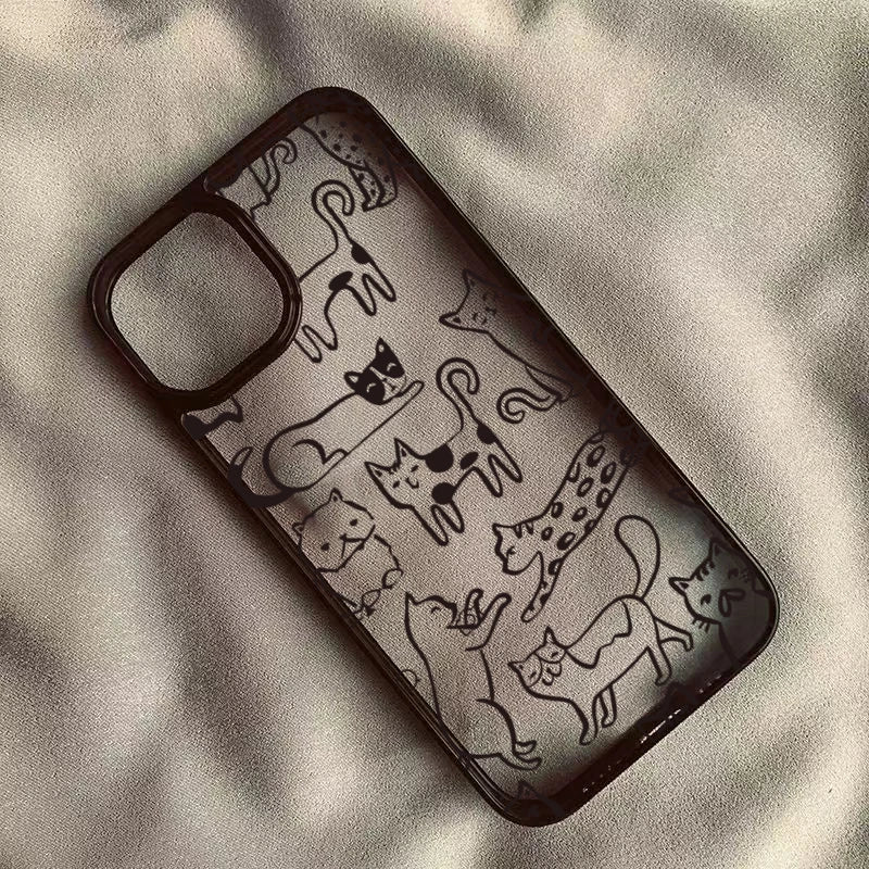 Lovely Cat Graffiti Dopamine Acrylic Phone Case For iPhone