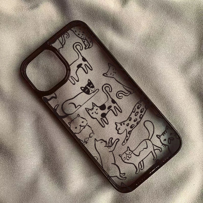 Lovely Cat Graffiti Dopamine Acrylic Phone Case For iPhone