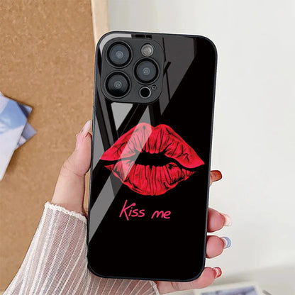 Sexy Girl Red Lips Tempered Glass Phone Case For iPhone