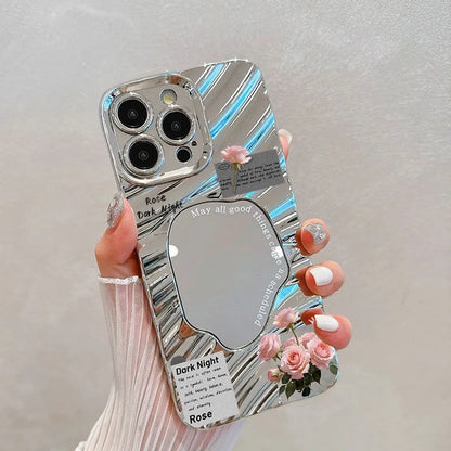 Luxury Plating Make Up Mirror Wave Bumper Shockproof Phone Case