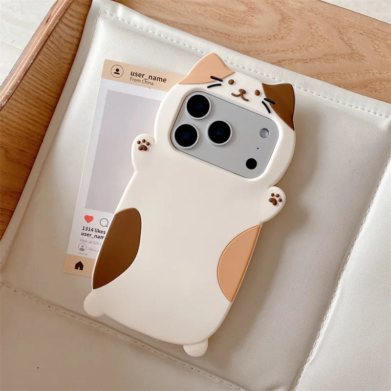 Korean 3D Cute Cartoon Cat Pattern Phone Case For iPhone