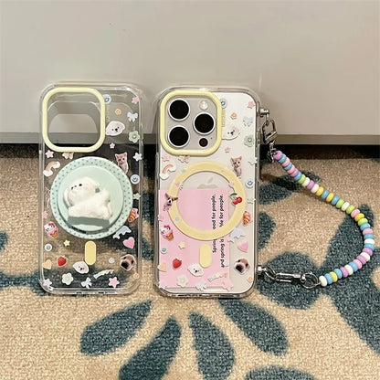 Clear Cute Puppy Magnetic Stand Phone Case