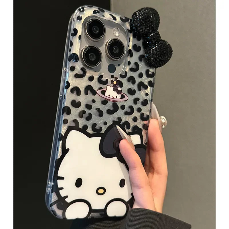 Hello Kitty Leopard Print Diamond Bow Phone Case For iPhone