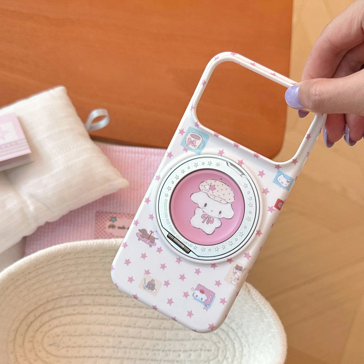 Korean Full Screen Stars 360° Rotate Cartoon Puppy Magnetic Holder Phone Case For iPhone