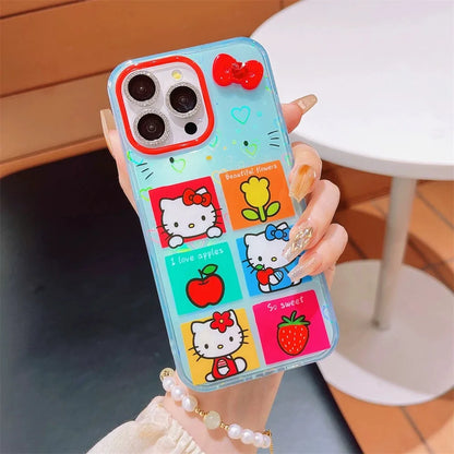 Hello Kitty Bow Shinning Flower Phone Case For iPhone