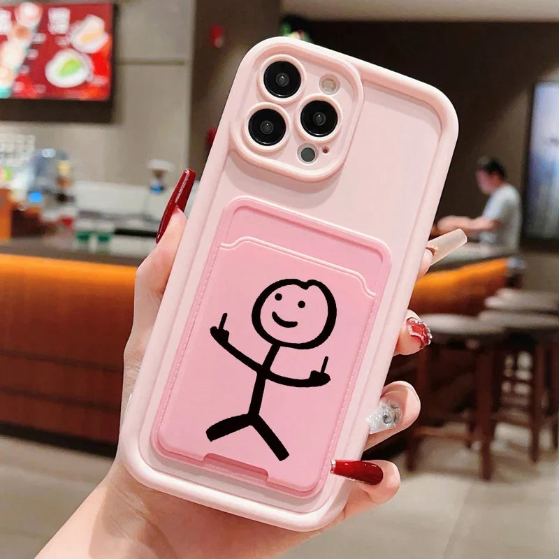 Cartoon Fun Matchman Insert Card Bag Silicone Soft Phone Case For iPhone