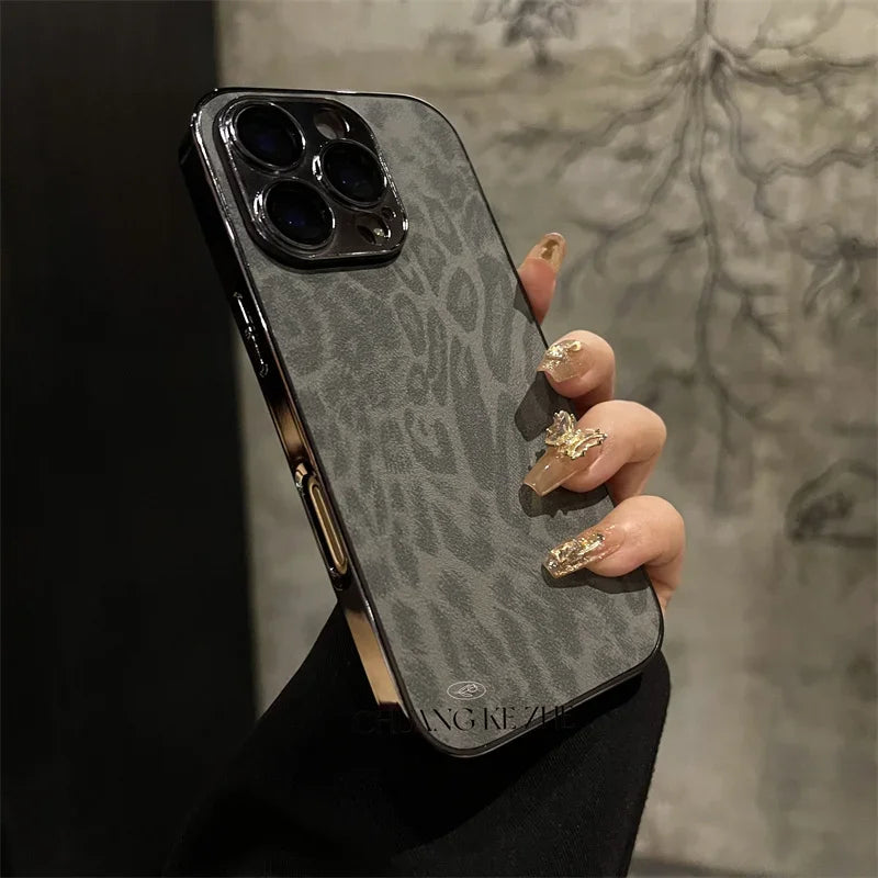 Luxury Plating Leopard Texture Leather Phone Case