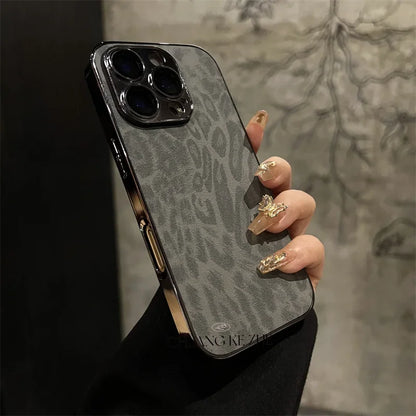 Luxury Plating Leopard Texture Leather Phone Case