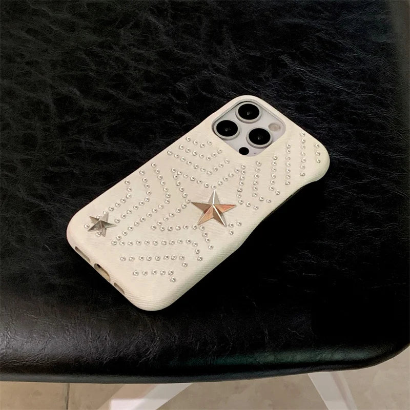 Luxury Metal Star Denim Cloth Phone Case