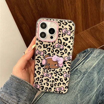 Hello Kitty Leopard Print Headphones Phone Case For iPhone