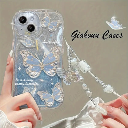 INS Butterfly Pattern Cream Wavy-Edge Phone Case For iPhone