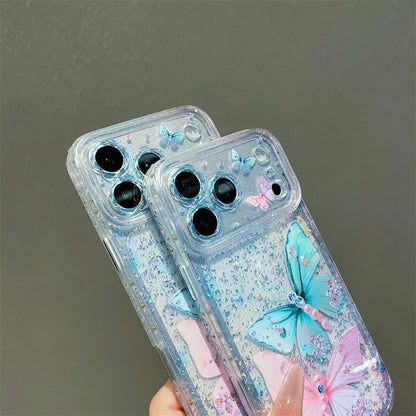 Luxury Sequins Pink Blue Diamond Butterfly Glitter Phone Case For iPhone
