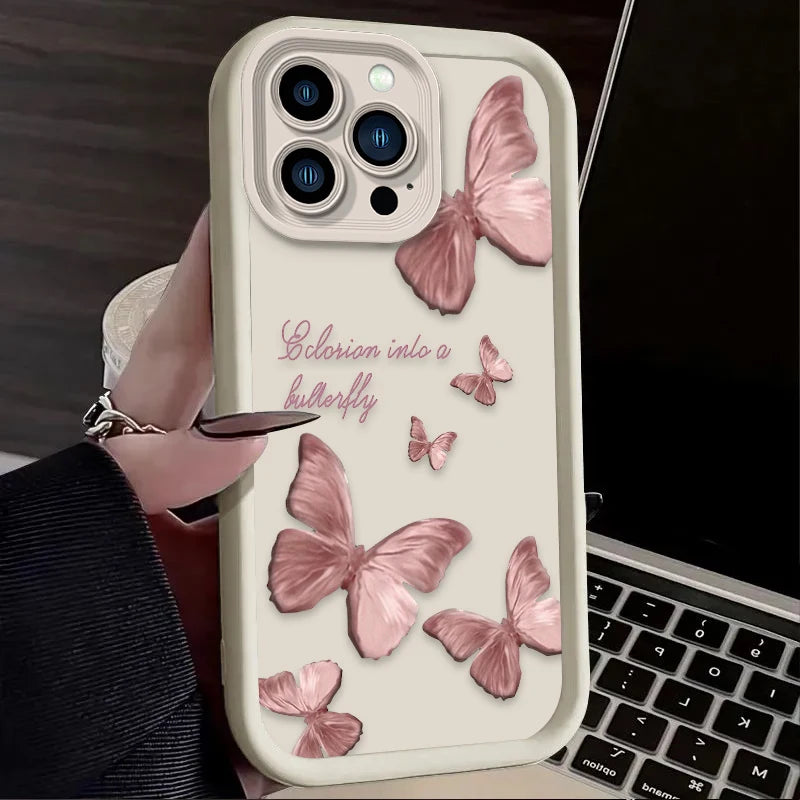 Pink Butterfly Soft Silicone Case For iPhone