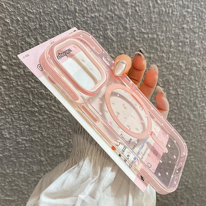 Pink Stars Magnetic Wireless Charge Clear Phone Case