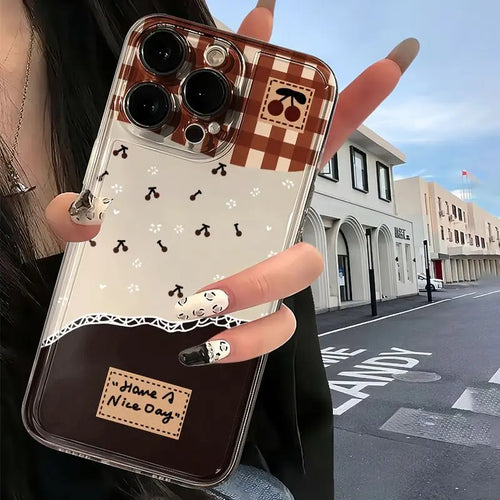 Checkered Cherry With Small Flowers Protective Phone Case