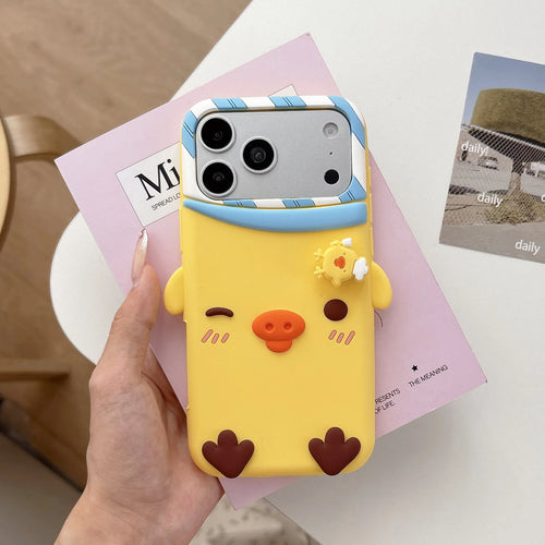 3D Cartoon Rilakkuma Yellow Chick Rotate Decompress Phone Case For iPhone