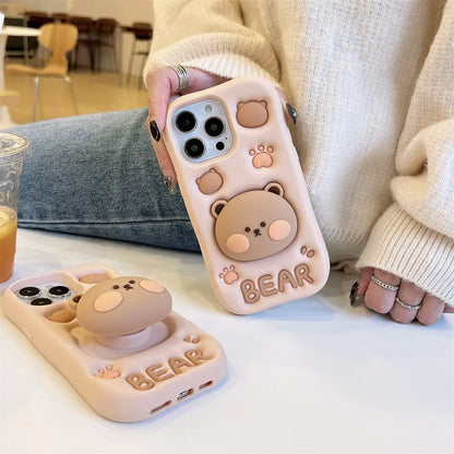 Cute Cartoon Bear Holder Phone Case