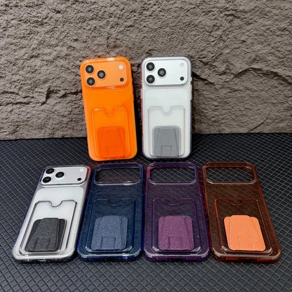 Luxury Clear Glitter Card Holder Slot Wallet Pocket Phone Case For iPhone