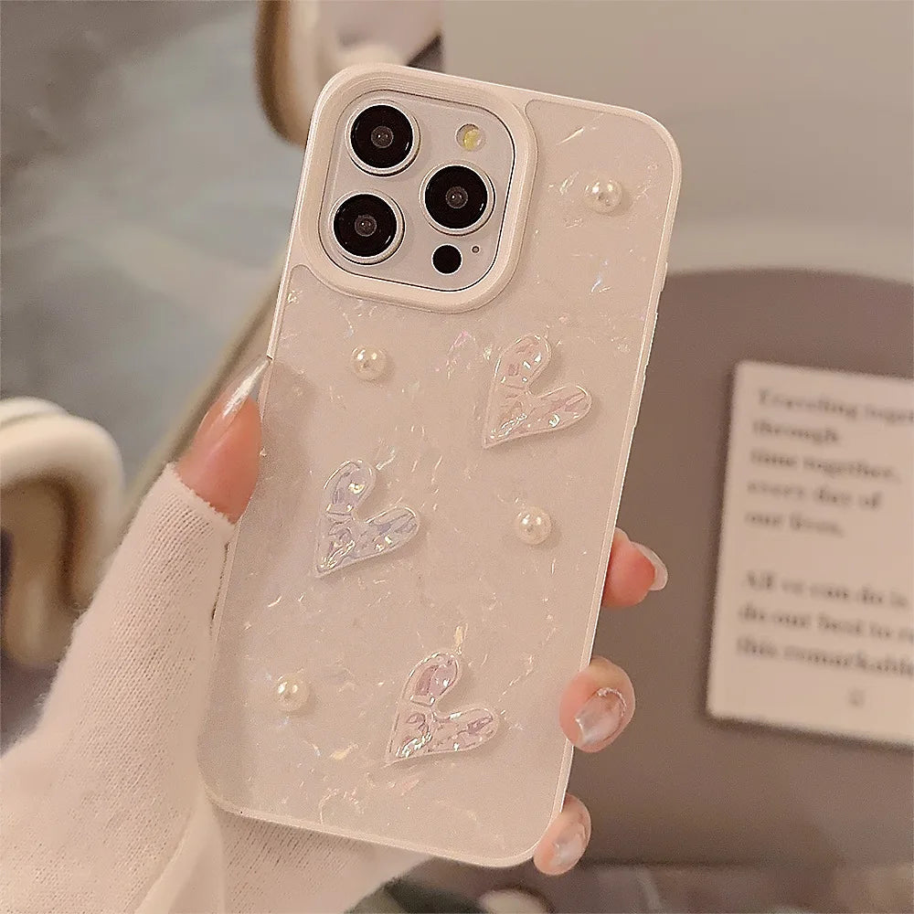 Korean Cute 3D Laser Pearl Love Soft Silicone Case For iPhone