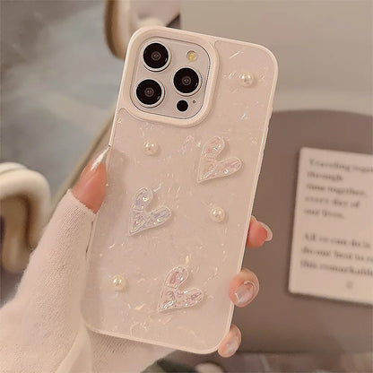Korean Cute 3D Laser Pearl Love Soft Silicone Case For iPhone