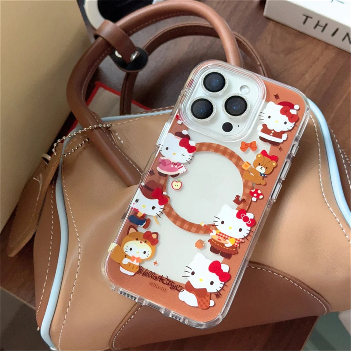 Fashion Brown Hollow Hellokitty Magnetic Phone Case For iPhone