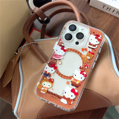 Fashion Brown Hollow Hellokitty Magnetic Phone Case For iPhone