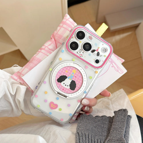 Korean Colorful Polka Dots Cartoon Puppy Magnetic Bracket Phone Case For iPhone