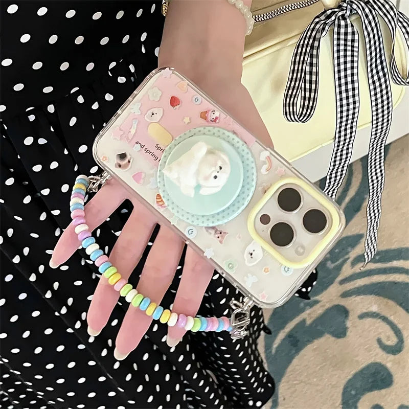 Clear Cute Puppy Magnetic Stand Phone Case