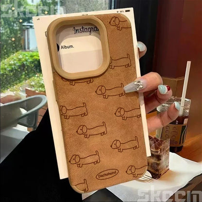 Line Drawing Sausage Dog Leather Phone Case For iPhone