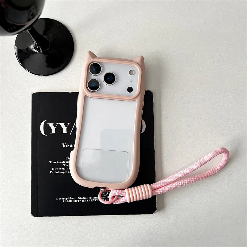 Cute Cartoon Cat Ear Transparent Phone Case For iPhone