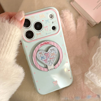 Korean Fold Love Heart Glitter Colorful Bowknot Magnetic Holder Phone Case For iPhone