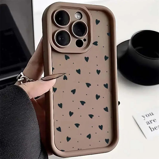 Love Heart Print Matte Soft Shockproof Cover Phone Case For IPhone