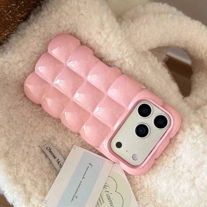 Cartoon Lattice 3D Block Plating Case  For iPhone