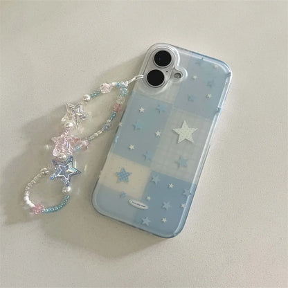 Cartoon Cute Blue Plaid Star Phone Case For iPhone