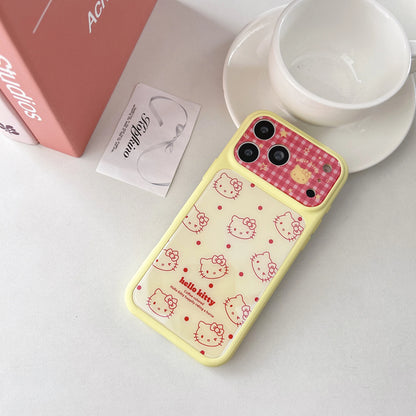 Cute Cartoon Large Window Four Colored Line Kitty Head Phone Case For iPhone