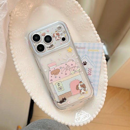 Korean Cartoon House Kitten Puppy Pattern Phone Case For iPhone