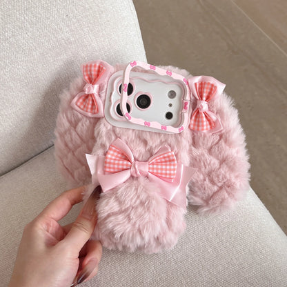 Bunny Rabbit Plush Phone Case with Butterfly Knot Design For iPhone
