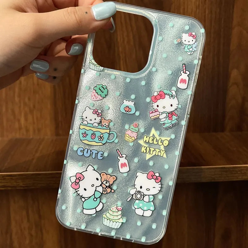 Hello Kitty Bow Green Wave Point Phone Case For iPhone