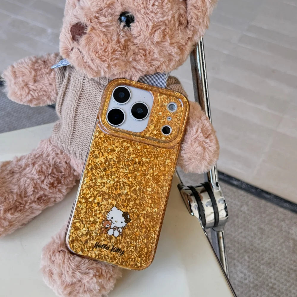 Luxury Double Layer Golden Bottom Kitty Cat Case Phone Case For iPhone