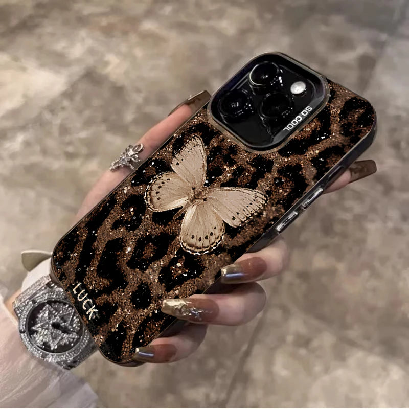 Leopard Butterfly Pattern Phone Case For iPhone