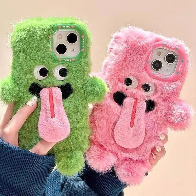Cute Funny Plush Magnetic Sticky Tongue Monster Phone Case For iPhone