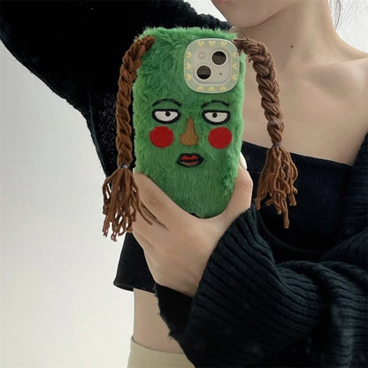Korean Cute Funny Ugly Blush Face Fur Phone Case