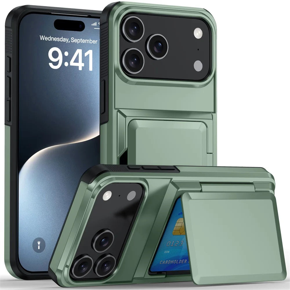 Heavy Duty Wallet Card Slot Phone Case For iPhone