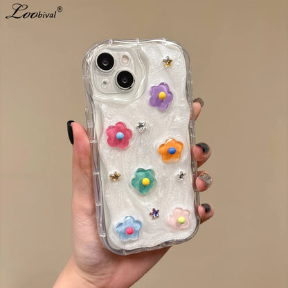 Cartoon Colorful Flower Wave Phone Case For iPhone
