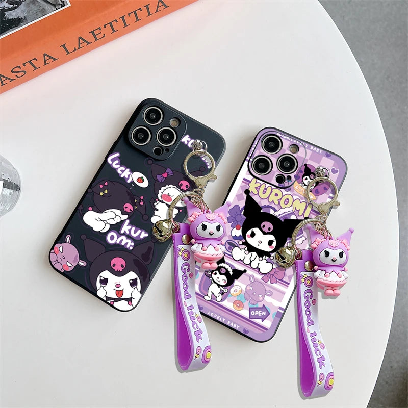 Kuromi Pendant Wrist Strap Phone Case For iPhone